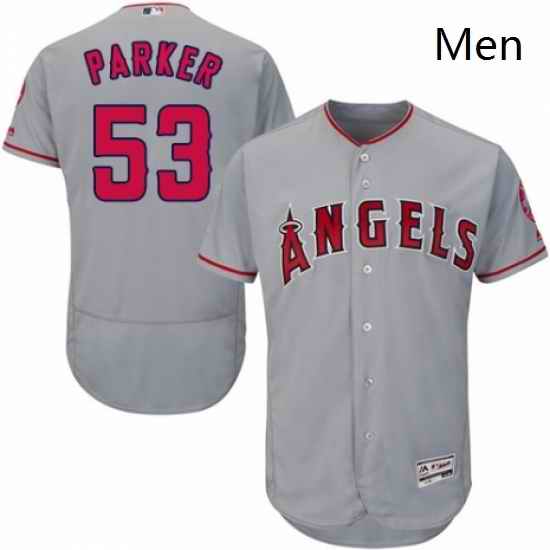 Mens Majestic Los Angeles Angels of Anaheim 53 Blake Parker Grey Road Flex Base Collection 2018 World Series Jersey